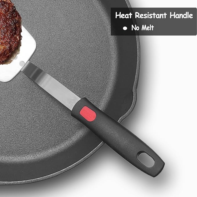 Stainless Steel Spatula Turner Set, 2-Pack Metal Spatula for Kitchen Use,VOVOLY Heavy Duty Cooking Turners, Wide Blade with Beveled Edge, Heat Resistant Silicone Handle, Dishwasher Safe