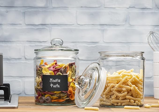 Le'raze Glass Canister Set for Kitchen Counter + Labels & Marker - Set of 2 - Glass Cookie Jars with Airtight Lids - Food Storage Containers with Lids Airtight for Pantry - Flour, Sugar, Coffee, etc.