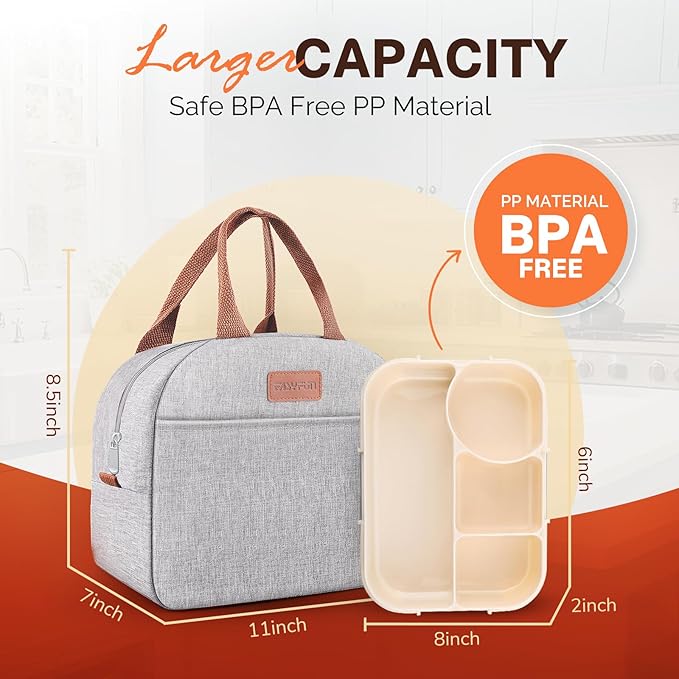 Bento Lunch Box Set Bento Box, 4-Compartment Lunch Containers,High Capacity Lunch Tote Bags for Work, Travel, Outdoor (Grey)