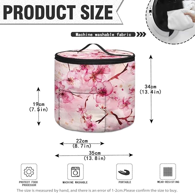 Cherry Blossom Electric Pressure Cooker for Picnic Pink Butterfly Insulation Bag Hand Washable Pressure Cooker Storage Bag Protective Hood with Pocket, Fork Pickled Cucumber