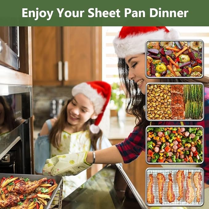ROTTAY Baking Sheet with Rack Set (2 Pans + 2 Racks), Stainless Steel Cookie Sheet with Cooling Rack, Nonstick Baking Pan, Warp Resistant & Heavy Duty & Rust Free, Size 16 x 12 x 1 Inches (Pack of 2)