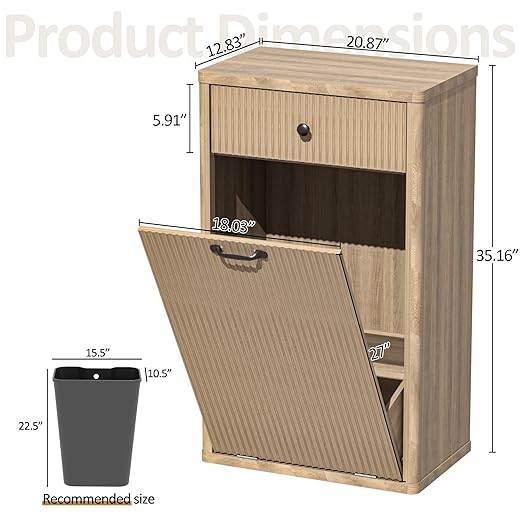 Spurgehom 13 Gallons Tilt Out Trash Can Cabinet Freestanding Kitchen Trash Can Modern Hidden Garbage Recycling Cabinets with Hideaway Drawer Pet Proof Trash Can Holder for Kitchen, Natural
