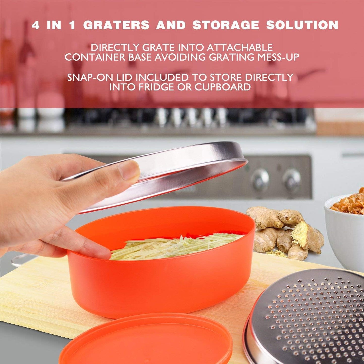 Cheese Grater Citrus Lemon Zester with Food Storage Container & Lid - Perfect For Hard Parmesan Or Soft Cheddar Cheeses, Ginger, Vegetables, Butter, Chocolate & Nutmeg (Red)