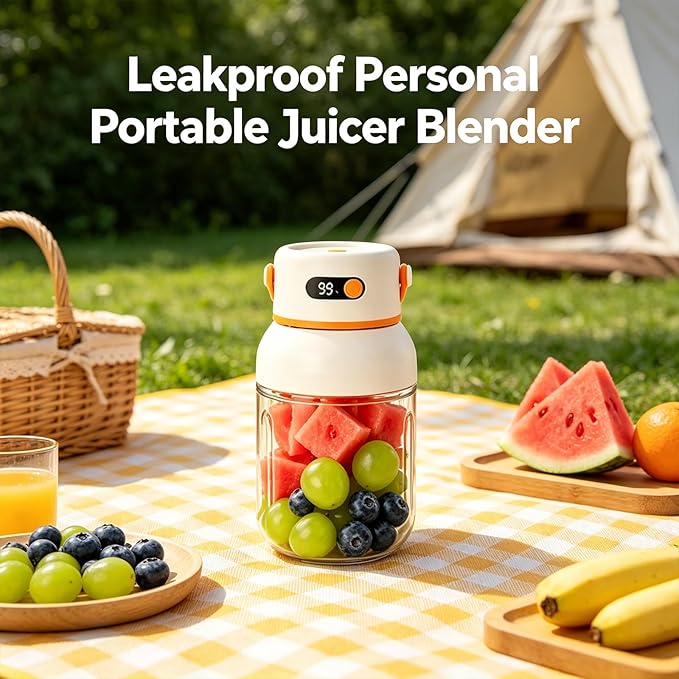 Portable Electric Juicer Cup with Zero Cord Hassle, USB-C Rechargeable Personal Blender, Leakproof Personal Portable Juicer Blender for Gym, Office, Travel and Outdoors (1200ml)
