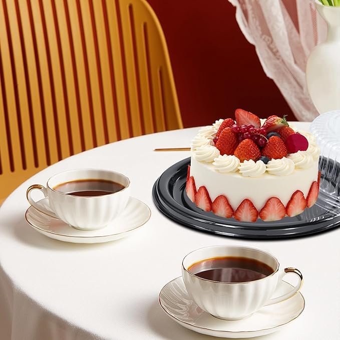 5Pcs12 Inch Cake Containers with Lid -Plastic Disposable Clear Cake Container Dome and Black Base Carry & Display Storage Box (5)