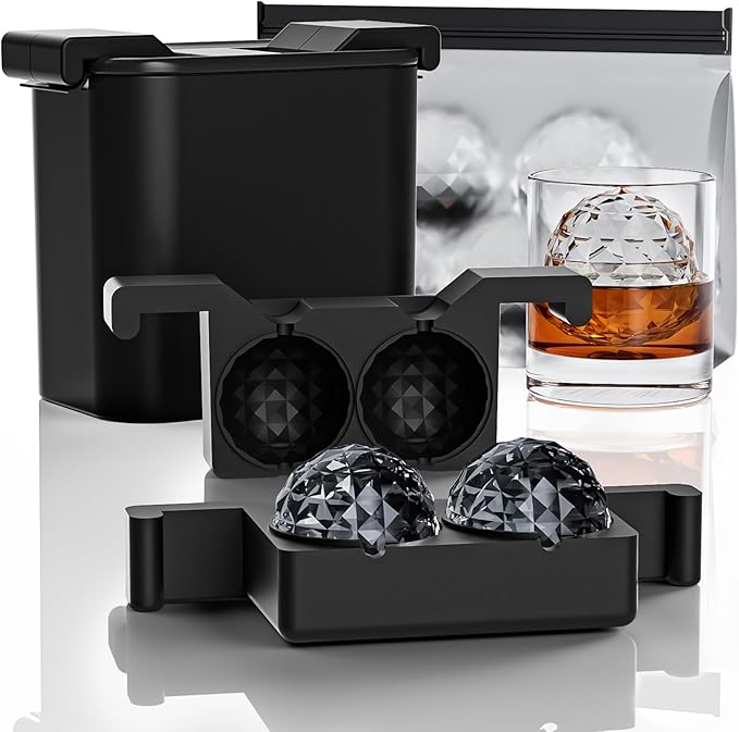 Bangp Premium Clear Ice Ball Maker with Storage Bag,2 Distinctive 2.4" Crystal Clear Ice Balls for Whiskey,Cocktails & Bourbon,Gifts for Men