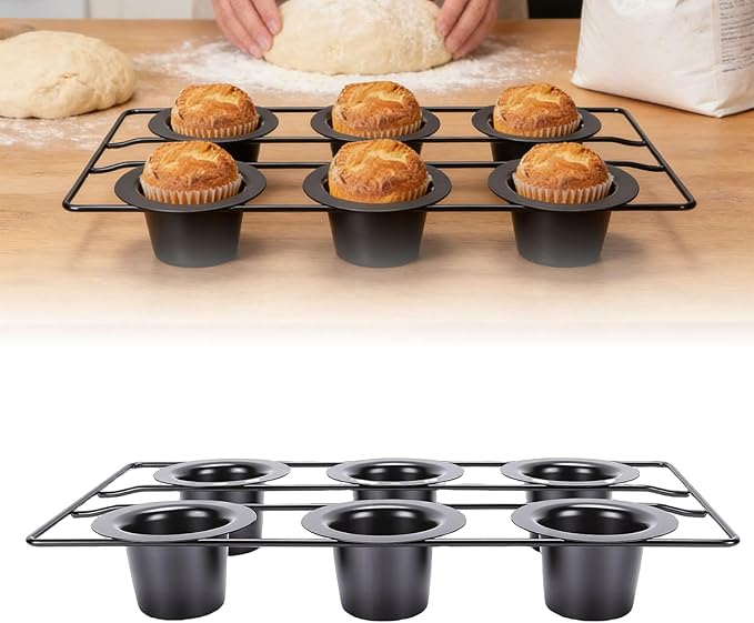 GLOGLOW 6 Cup Popover Pans, Deep Non Stick Sturdy Heavyweight Carbon Steel Bakeware Easy to Popover Pan for Pudding Muffins Popovers Baking