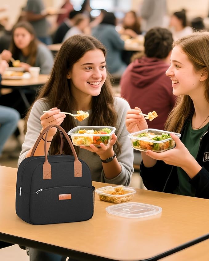 HOTOR Lunch Bag for Women & Men - Wear-Resistant Insulated Lunch Box with Large Capacity, Multi-Functional Cooler Bag for Office, Picnic, Black, 12L, 12.20" x 6.30" x 10.20"