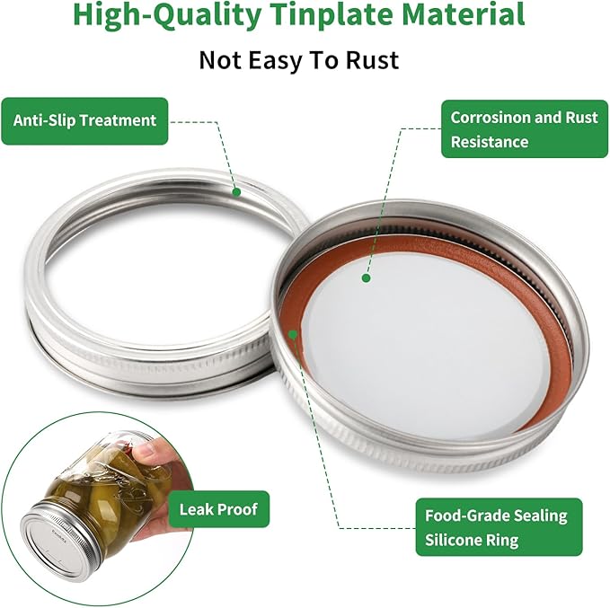 52Pcs Mason Jar Lids with Rings Regular Mouth, Upgrade Canning Lids with Rings/Bands for Ball, Kerr Jars and More, Split-Type with Leak Proof & Airtight, Food Grade Material for Mason Jars