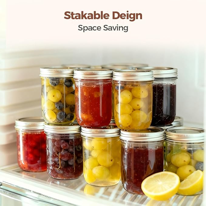 ComSaf Small Mason Jars 8 oz 24Pcs Bulk Set, Half Pint Regular Mouth Mason Jar with Lids and Seal Bands, Glass Canning Jars for Jam, Jelly, Spice, Meal Prep, Shower Wedding Favors, DIY Candles Decor