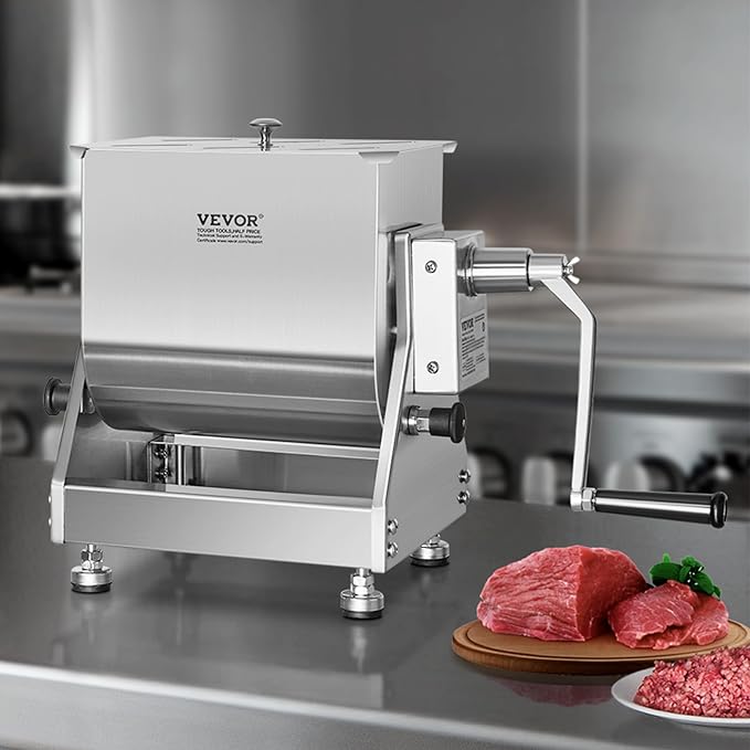 VEVOR Manual Meat Mixer, 60 Pound Capacity Tilt Tank Meat Mixer, Stainless Steel Meat Processing Equipment, Sausage Mixer Machine with Lid and Handle, Ground Beef Hand Mixer, Silver