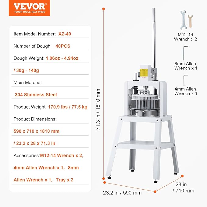 VEVOR Dough Divider,40PCS Manual Dough Divider Cutter,1.06oz - 4.94oz Dough Press Dough Cutting with 304 Stainless Steel Tray and Blade,Pastry Divider for Bakery,Restaurant,Commercial Food Preparation