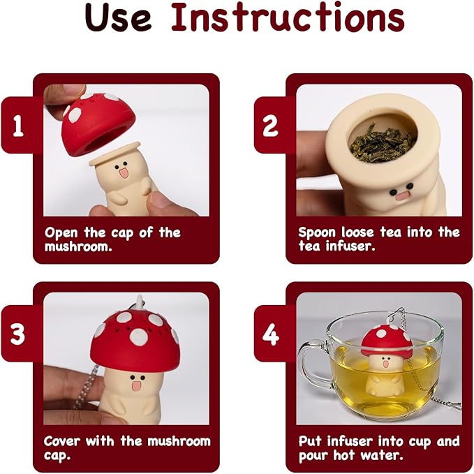 2PCS Mushroom Tea Strainers Silicone Tea Infusers Tea Infusers For Loose Tea Tea Accessories Cute Kitchen Accessories Mushroom Gifts