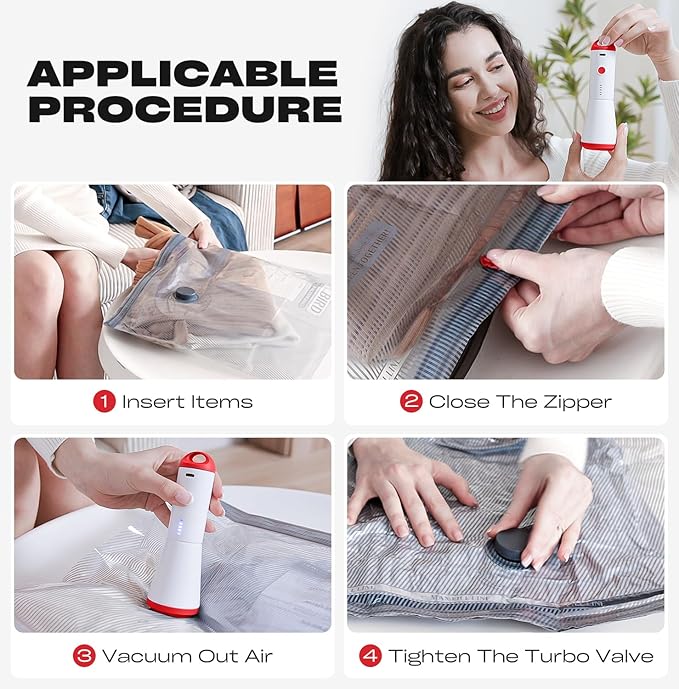 Travel Vacuum Storage Bags with Rechargeable USB Pump, 9 Pack Carry-On Size Compression Packing Bags for Luggage and Suitcase, Space Saver for Clothes and Clothing Travel