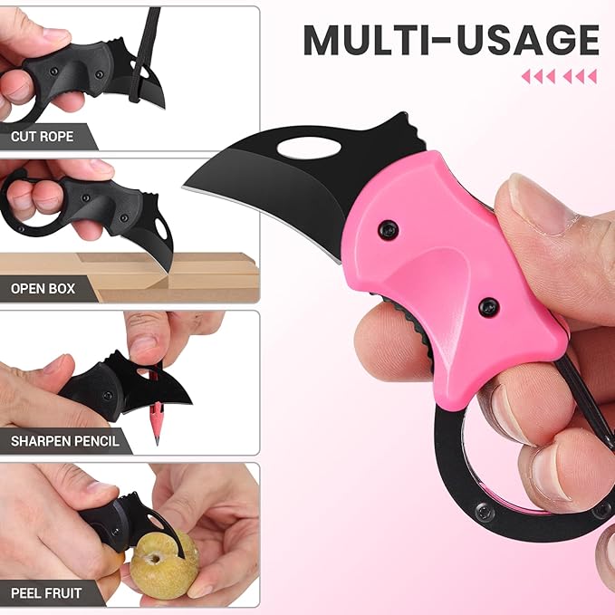 2 Pack Small Pocket Knife Gifts for Men & Women, Folding Box Cutter, Birthday & Christmas Stocking Stuffers Gifts Idea for Wife Husband Dad Mom (Black & Pink)