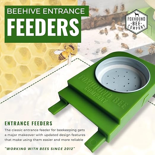 Foxhound Bee Company Front Entrance Honey Bee Feeder and Lid for Feeding Bees Water or Sugar Syrup from The Front of The Hives in Beekeeping - 4 Pack