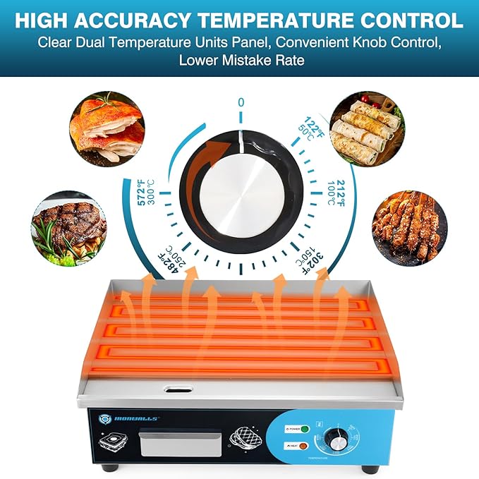 IRONWALLS Commercial Griddle Electric 22”, 3000W Electric Flat Top Grill, Stainless Steel Countertop Electric Griddle Nonstick with 122~572℉Adjustable Temperature Control for Restaurant Kitchen