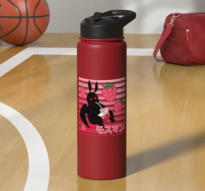 Mothman Kawaii Strawberry Milk Shake Carton Stainless Steel Insulated Water Bottle