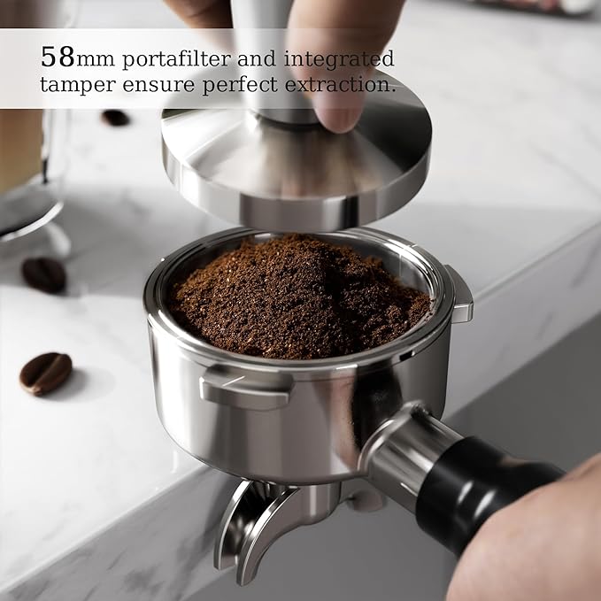 Kismile Espresso Machine with Grinder, 20 Bar Expresso Coffee Machines with Milk Frother, 58mm Expresso Machines for Home, Perfect for Cappuccino & Latte, Silver