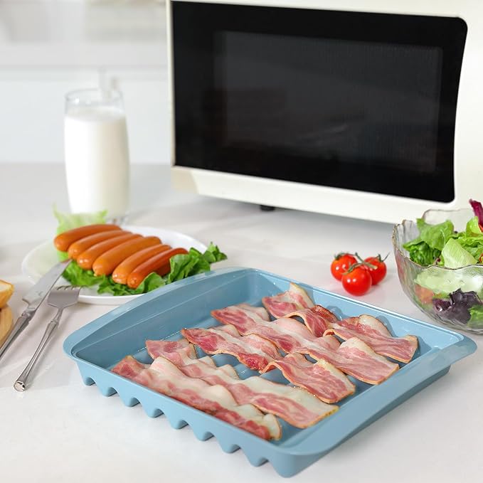 Microwave Bacon Cooker Rack with Plastic Transparent Lid - Crispy & Grease-Free (2 PCS)
