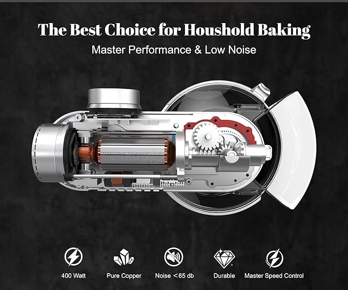 Stand Mixer Heavy Duty - All Metal Kitchen Standing Mixer 5.3 Quart with 4 Stainless Steel Attachments, DC Motor & Multifunctional Power Hub, 8-Speed & Timer, Lower Noise (Red)