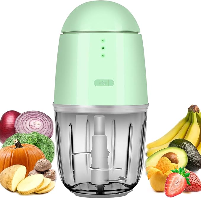 Food Processor - Rechargeable Mini Food Processor & Portable Small Food Chopper for Vegetables Fruit Onion Garlic, Kitchen 1.3Cup 10 0z,150 Watts, Glass Container Dishwasher Safe (Green)