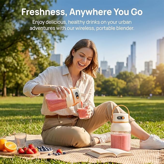 Portable Electric Juicer Cup with Zero Cord Hassle, 33oz Large Capacity Personal Blender with 18000RPM High Speed, USB-C Rechargeable Wireless Juicer Cup for Gym, Travel (800ML / 27OZ)