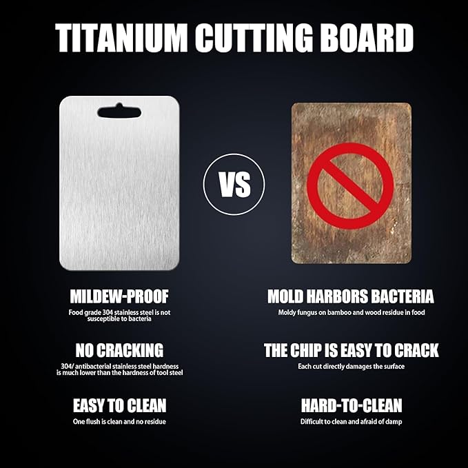 Titanium Cutting Board - 100% Pure Titanium Cutting Boards for Kitchen - Cutting Edge Hygiene & Durability, 1 Pack Double Sided Medical-grade Cutting Mat, Easy to Clean (12"L x 9"W)