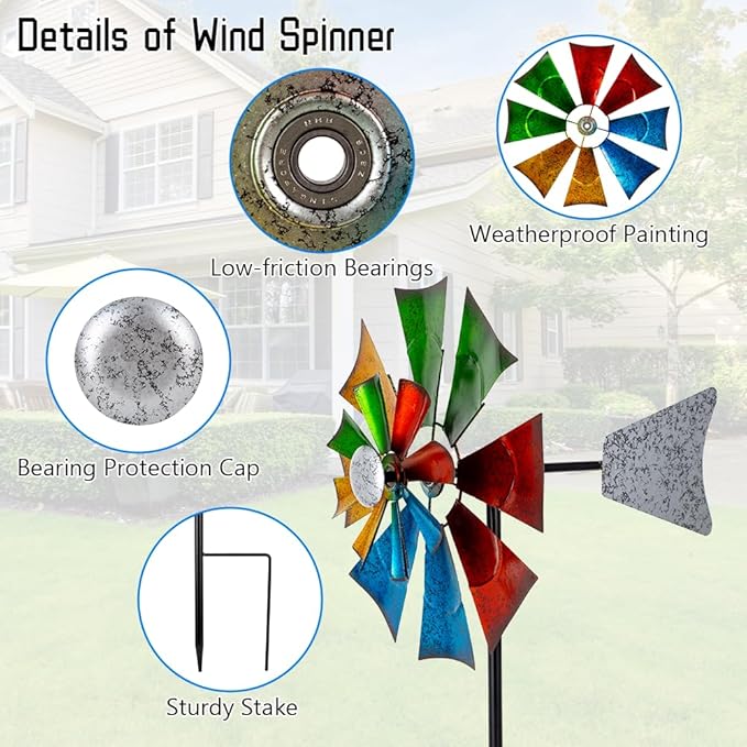 Viveta Metal Wind Spinners Outdoor, Colorful Kinetic Wind Spinner, Garden Wind Sculptures & Spinners for Outdoor Patio Yard Decor