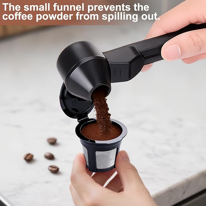 Palksky Coffee Scoop and Filter Cup for Keurig 1-Stream Refillable Coffee Pods, Reusable K Cup Filter for Single Serve Coffee Maker, 2 Tablespoon Slide Coffee Measuring Funnel Scooper