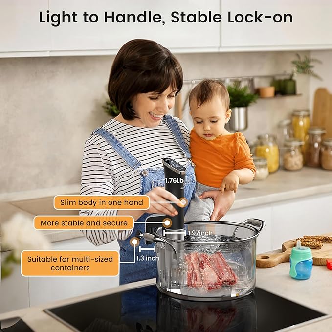 BLITZHOME Sous Vide Cooker, WiFi APP/Touch Control, Compact Sous Vide Machine 1000W with Recipes, Accurate Temperature & Timer, Ultra Quiet Stainless Precision Immersion Circulator