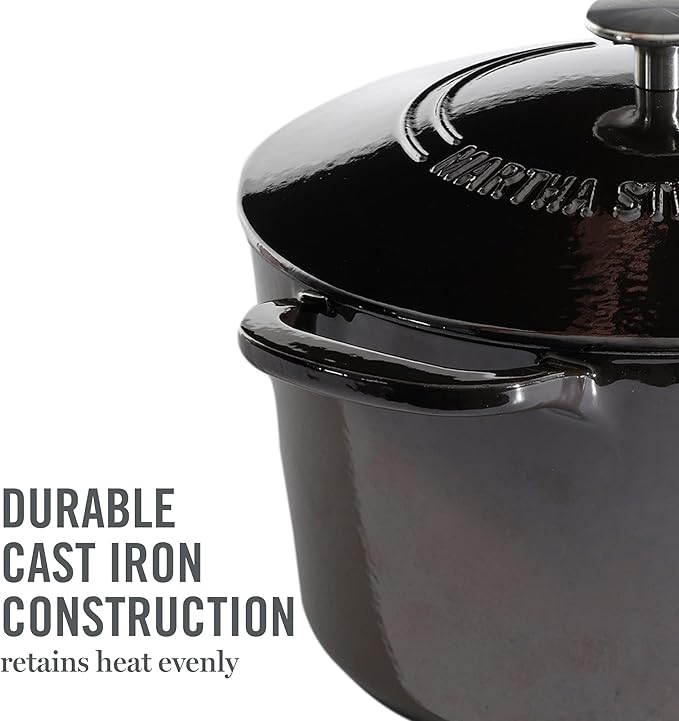 MARTHA STEWART Gatwick 7-Quart Enamel Cast Iron Dutch Oven Pot with Lid – Grey – Heavy-Duty Dutch Oven for Slow Cooking, Braising & Baking