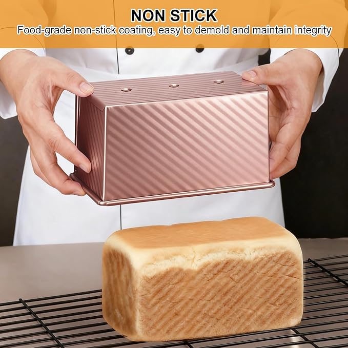 2 PCS Pullman Loaf Pan With Lid, 2.2 LB/1 LB Sandwich Bread Loaf Pan, Non-Stick Bread Loaf Baking Pan With Lid, for Baking Bread, Sandwiches and Toast