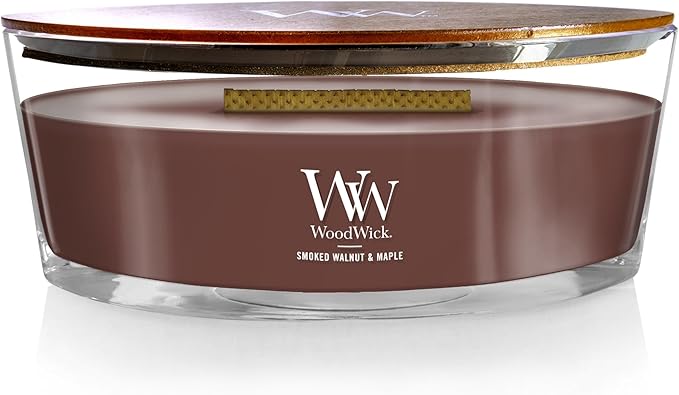 WoodWick Smoked Walnut & Maple Holiday Candle Gifts for Women and Men, 16 oz Ellipse Candle with Crackling Wick