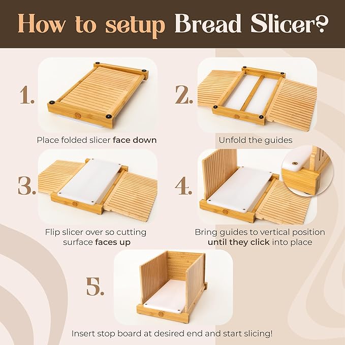 ABIOTO Bread Slicer for Homemade Bread - No Splinter with HDPE Base & Maple Finger - 4 Different Thicknesses for Uniform & Consistent Slices - Foldable Bread Cutter with Optimal Knife Grooves