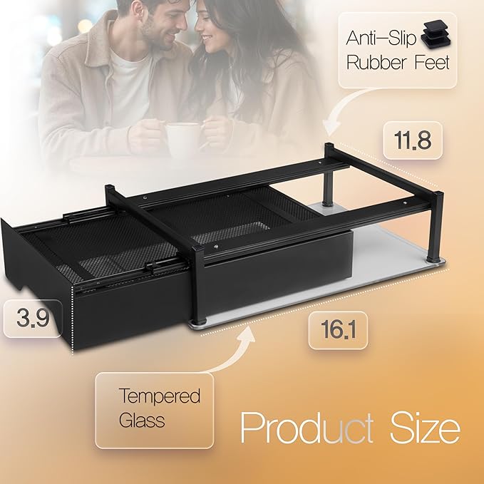 Coffee Pod Holder with Rail Drawer Compatible with Nespresso Vertuoline and K-cups Capsule - 40 Pods Capacity Tempered Glass and Anti-Slip Base Metal Coffee Pods Organizer 16.14x11.81x3.94