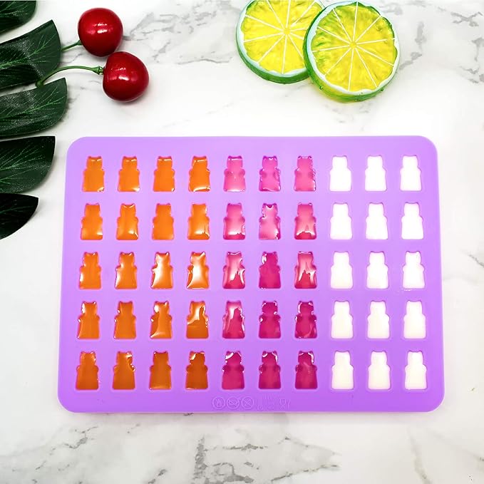 WARM TIME Gummy Bear Candy Molds Silicone, Mini Gummy Molds with 2 Droppers, Food Grade Non-Stick Silicone Molds Including Heart, Dinosaur, Bear, and Donut, Set of 4