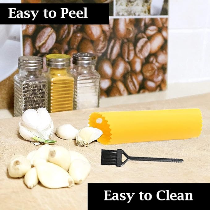 Angel’s Peel Lounge Garlic Peeler Tube Set (Silicone Peeler and Cleaning Brush), Roller Garlic Peeling Kitchen Tool – Easy Cleaning and Dishwasher Safe
