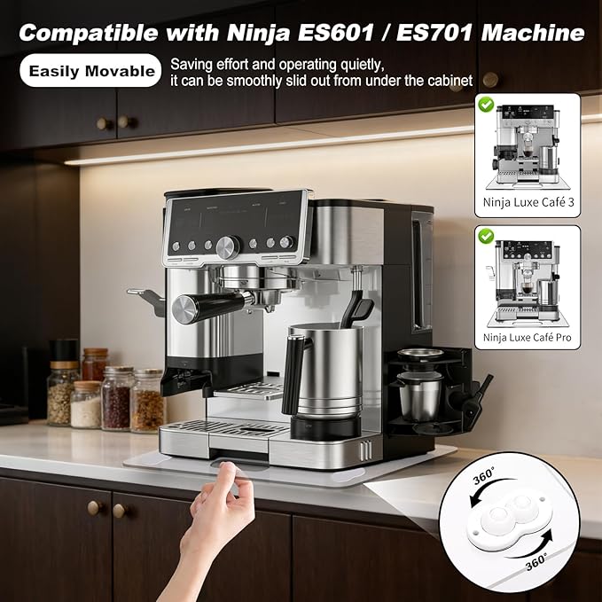 Acrylic Appliance Slider Compatible with Ninja Espresso Machine, 360° Rolling Sliding Tray for Ninja ES601 ES701 Coffee Maker, Coffee Pot Slider Tray for Countertop Appliances 13.4" x 15.4"