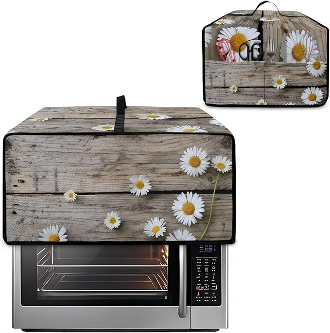 Toaster Oven Cover Washable Small Kitchen Appliance Dust Cover with Pockets, for Air Fryer Toaster Ovens, Microwaves, L, 18.5 x 22.5 x 13 inches, Daisy Wood Grain