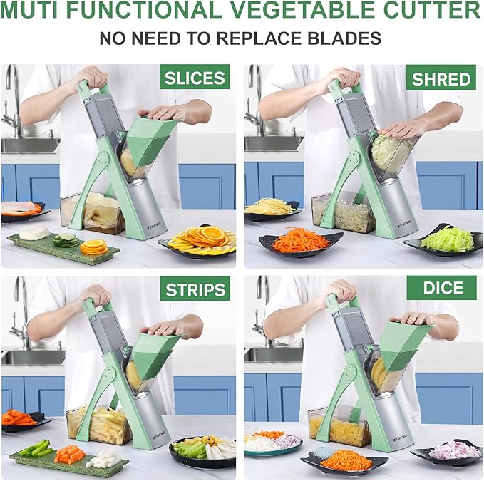 Upgraded Version All-in-1 Mandoline Slicer for Kitchen & Adjustable Mandolin, Vegetable Chopper, Detachable Blade, Cut Slicing, Strips, Shredding, Dicing, Chop, Kitchen Veggie Chopper