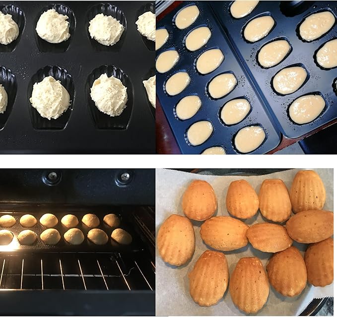 Madeleine Pans for Baking (2-Pack) 12 cup Madlen Mold Makes Shell Shape Cake Cookies Nonstick Carbon Steel Madeline Tray for Oven Black