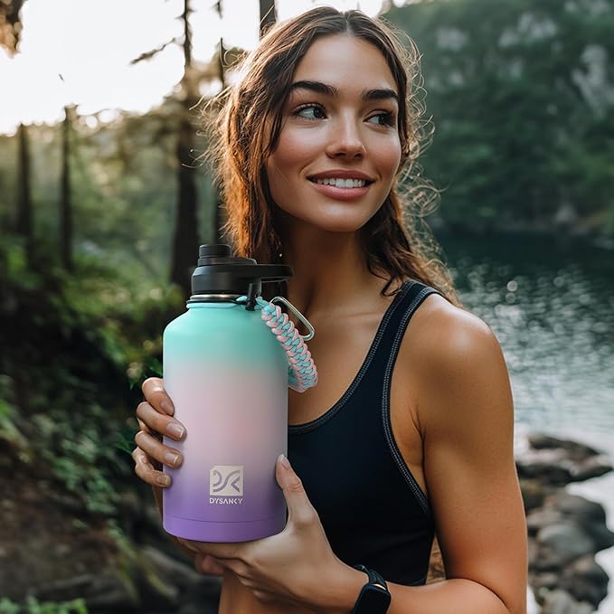 DYSANKY Insulated Water Bottle | Thickened Stainless Steel Vacuum Metal Portable Sports Half Gallon Large Water Jug for Gym and Hiking with Straw, Carrier Bag, Handle Strap | BPA-Free 64 oz