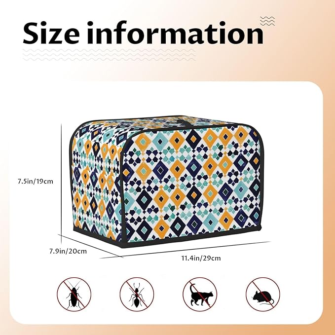 Mexican Blue Tiles Toaster Cover 2 Slice, Cute Rural Bread Machine Cover, Washable Dust-Proof Cover for Kitchen Small Appliance Cover,with Top Handle