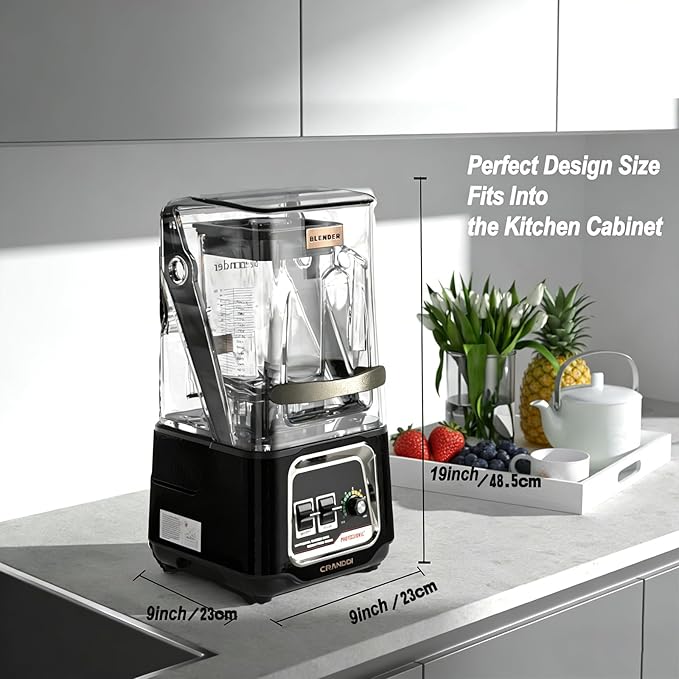 CRANDDI Commercial Blender, 2200W Countertop Blenders with Removable Shield, Quiet Smoothie Blender for Shakes and Ice Crushing, 52oz, 38000 RPM Professional Blenders for Kitchen, K80 (Black)