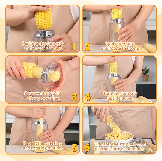 YYP Corn Cob Stripper, Corn Peeler for Corn on the Cob, with Bowl Fast No-Mess Kernel Cutter Tool for Effortless Prep with Serrated Blade for Home & Kitchen