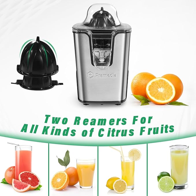 Rechargeable Electric Citrus Juicer, 40W Cordless Orange Juice Squeezer with USB-C Charging, Stainless Steel Lemon Juicer with Adjustable Anti-Drip Spout & 2 Cones, Portable for RV