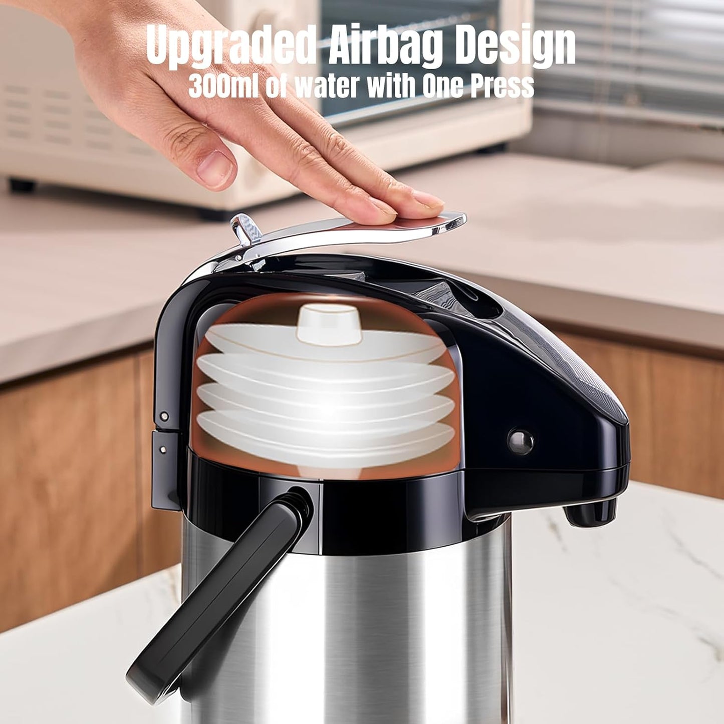 PARACITY Upgraded Airpot Coffee Water Bottle with Double Pump 84oz/2.5L Stainless Steel Drink Dispenser for Hot/Cold Drinks, Lazy Susan Base, Termos Para Coffee for Party Hot Cocoa