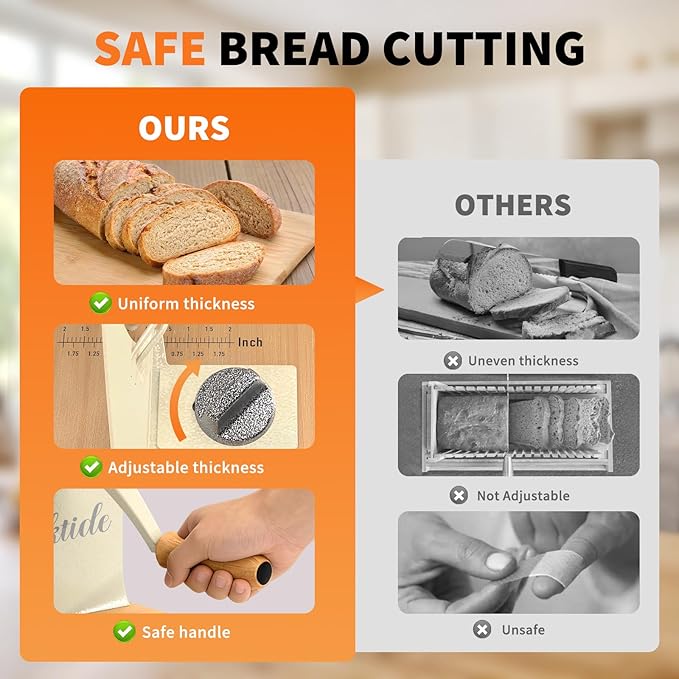 LockTide Manual Bread Slicer for Homemade Sourdough Bread, Hand Crank Bread Slicer With Scale Line, Suction Cup and Protective Cover, Adjustable Thickness
