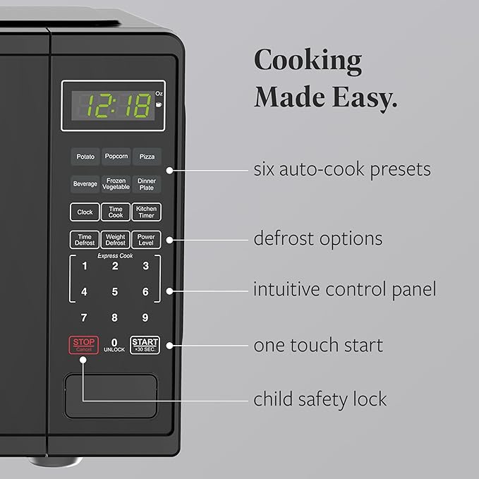 Farberware 0.9 Cu. Ft. 900-Watt Oven Auto, Defrost, & Express Cooking – Compact Countertop Microwave with Digital Display & Safety Lock, Black